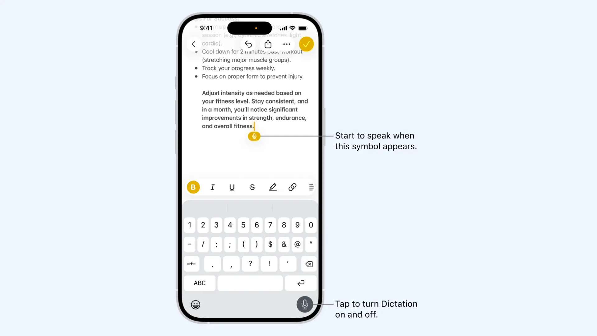 The interface of Apple Dictation.